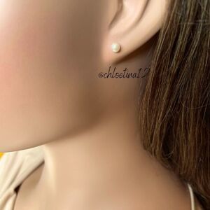 NEW 925 Silver White Freshwater Cultured Pearl Stud Earrings White Pearl Studs